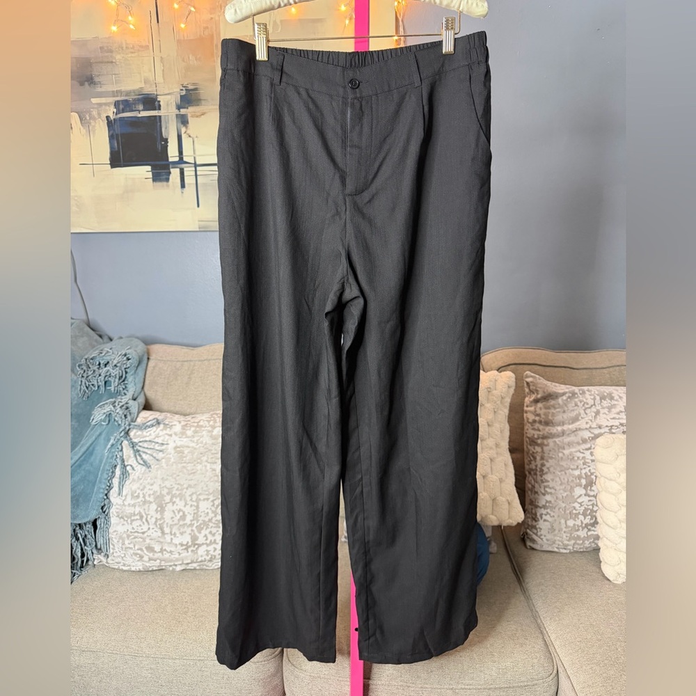 Airmenty Black Wide Leg High Waist Trouser Pants Size Large NWT